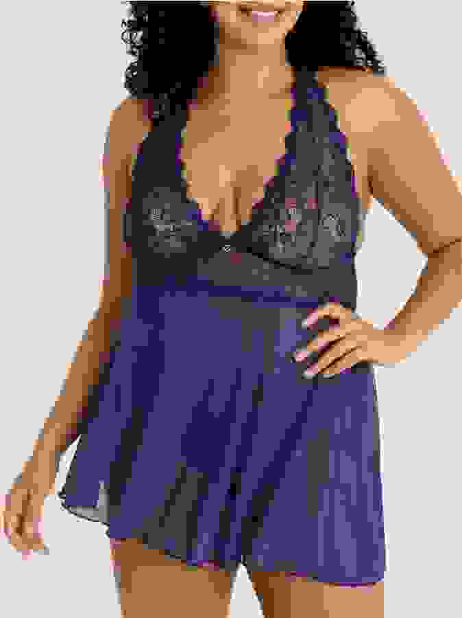 Lovehoney Plus Size Bombshell Blue Babydoll, Blue, hi-res